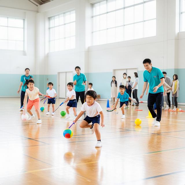釧路の小学生が地域体育館でスポーツ体験に参加する様子