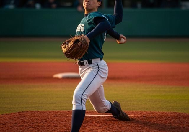 釧路の高校野球投手が夕方のマウンドで投球する様子