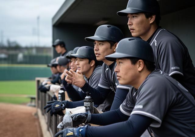 根室の野球場で選手たちがベンチから試合を見つめる様子