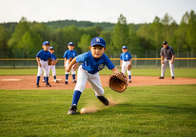 道東の少年野球選手が芝生のグラウンドで守備練習をする場面